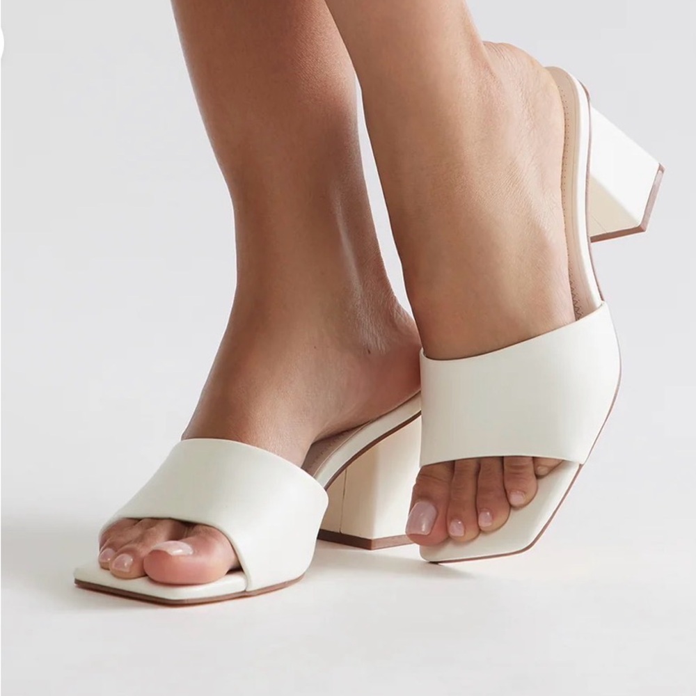 White Block Heel Slide Sandals